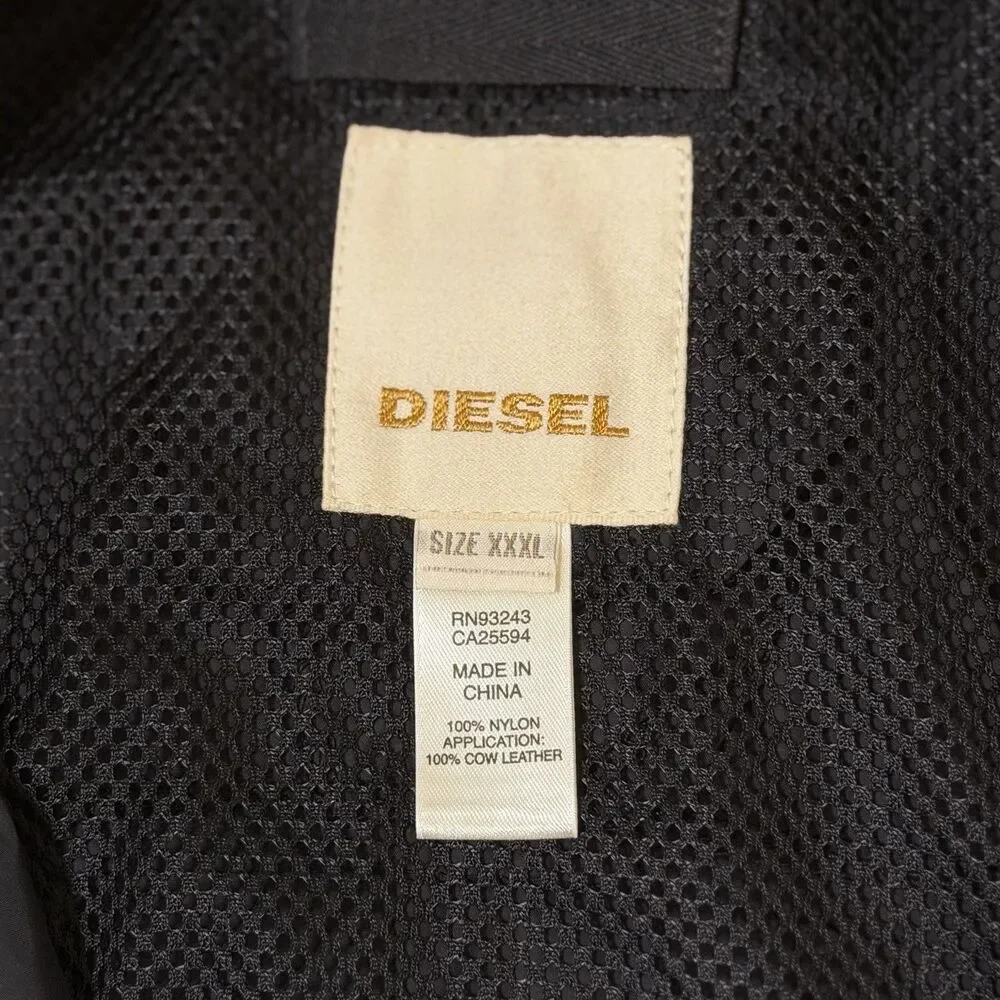 VTG Diesel Technical Nylon Flight Jacket Packable Windbreaker Zip Black Men XXXL